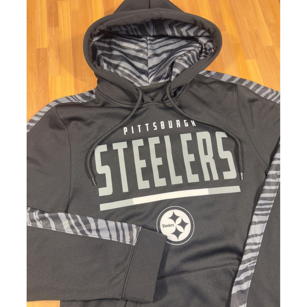 Pittsburgh Steelers NFL Zubaz Hoodie Black Grey Zebra Print Mens Small Pullover